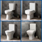Close Coupled Bathroom Toilet Modern White Square Ceramic Soft Close Seat WC Pan