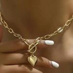 Zara 18K Gold plated chunky linked new toggle necklace chain  heart T Bar new