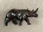 HAND CARVED WOODEN RHINO FIGURE 13cms long by 7cms high