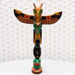 Vintage Ray Moore Signed Hand Carved Wood Totem Pole 15” Made in Alaska