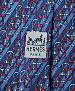 DAMAGED HERMES 910 HA Tie FRANCE MADE Silk Equestrian Rope Blue Color L57 W3.3