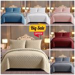 3Pcs Quilted Bedspread Bed Throw Double King Superking with Oxford Pillow Shams.