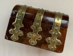 ANTIQUE GOTHIC STYLE DOME TOP BURR WALNUT STATIONARY/TRINKET BOX BRASS BANDS