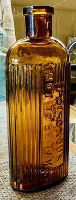 1895 Mint Cellar Found AMBER Glass POISON Bottle - EVANS (K194)