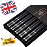 5 Pairs Alloy Chopsticks Non Slip Reusable Sushi Japanese Chinese Black Set