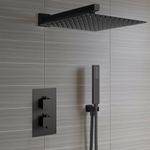 Concealed Thermostatic Shower Mixer Square Black Bathroom Twin Head Valve Set