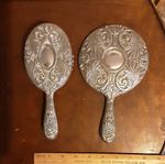 BEAUTIFUL VINTAGE HAND HELD VANITY MIRROR AND BRUSH