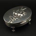 c1904, ANTIQUE ART NOUVEAU STERLING SILVER OVAL JEWELLERY BOX, WILLIAM COMYNS