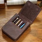 Vintage Genuine Leather 6 Slots Fountain Pen Case Pen Storage Box Organizer Gift