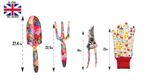 4Pc Garden Tool Set with Multi color Floral Print Comfortable Handle Shiny Tips