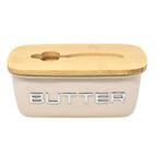 Butter Dish Cream Metal Airtight Storage Container with Wooden Lid Butter Keeper