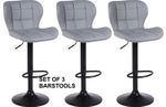 3 x Grey Bar Stools Faux Leather, set of 3 Barstools Kitchen Breakfast Bar