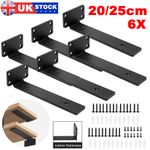 6Pcs Heavy Duty Black Cast Iron Shelf Brackets, Floating Shelf Supports 20/25cm