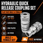 Hydraulic Flat Face Quick Release Male and Female Coupling Set, 1/4" to 2" BSP