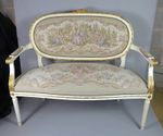 French Louis XV1 Style Crackle Glaze Painted and Parcel Gilt Sofa Settee Couch
