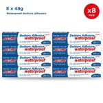 SECURE Waterproof Denture Adhesive 40g Pack of 8, Zinc-Free, All Day Hold