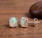 Opal Earring Stud 8x6mm Genuine Welo Fire Ethiopian Opal 925 Silver studs