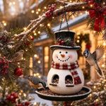 Snowman Bird Feeder Hanging Christmas Garden Decoration Resin Wild Bird Gift