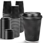 500 x 8oz Black Ripple Paper Coffee Cups - Dispossable Takeaway Cups With Lids