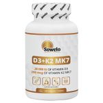 Vitamin D3 20000 IU + K2 MK7 – Immune & Bone Support – High Strength – Sowelo
