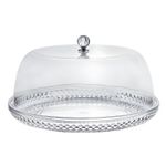 Cake Plate with Dome Cover Acrylic 33cm Round Diamond Pattern Dessert Stand