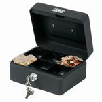 MONEY BOX TIN 6" STEEL METAL CASH SAFE SECURITY PETTY TIN WITH LOCK 2 KEYS BLACK