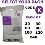 Simplehuman K Bin Liners K Bin Bags K Drawstring bags 40L-45Litre 20 To 240 Pack