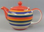 Whittard of Chelsea Tea Pot Teapot Red Hand Painted Stripes Stoneware 6 Cup 2pt