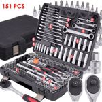 Professional 151 PCS Ratchet Spanner Socket Set 1/2" 1/4" 3/8" Tool Kit Wrench