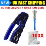 RJ45 EZ Pass Through PRO HD Crimping Tool Crimper Cat 5 5e 6 + 100 Connectors