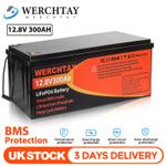 12V 300Ah LiFePO4 Lithium Battery 15000+ Deep Cycles Solar RV Off-grid BMS