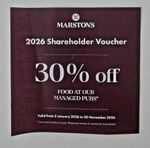 Marston's Restaurant/Pub 30% Off Voucher .  Can be used up to a table of 8!