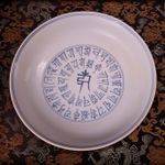 Blue and White Porcelain Plate with Lantsa Sanskrit Mantra Dharani Wheel
