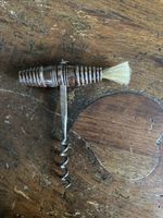 Antique French Wooden Corkscrew With Boar Bristle brush