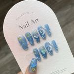 10PCS Handmade Blue Press On Nails Long Ballet 3D Ocean Moon False Nail Tips
