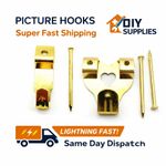 BRASS PICTURE HOOKS WITH NAILS *RM24* WALL HOOK HANGING FRAME SINGLE  GOLD UK