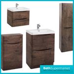 Bathroom Vanity Unit Cabinet Furniture  Basin Sink Wall Hung Storage Chestnut 
