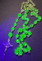 Uranium Vaseline Glass Rosary Cross Necklace (Handmade)
