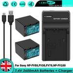 2x NP-FV50 NP-FV30 Battery + Charger For Sony FDR-AX100E HDR‑CX700VE HDR-TG1 TG5
