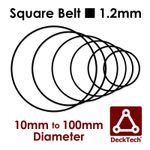 DeckTech 1.2mm Square Drive Belt 10mm - 100mm Ø Inner Diameter Rubber ~1.3mm