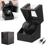Single Automatic Watch Winder Display Case Carbon Fiber Quiet Rotating Box UK