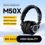 Audio Technica ATHM50X Black Studio Monitor Headphones + Case & Cables ATH-M50X