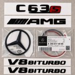 Mercedes C63s AMG + STAR + V8 BITURBO Gloss Black Badge For W205 Saloon 2015-21