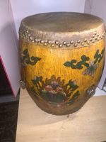 Vintage Yellow Tibaten Ceremonial Drum Tambourine Hand Painted Wooden