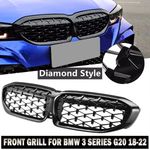 For Bmw 3 Series G20 G21 Front Kidney Grille Diamond Style Gloss Black 2018-2022