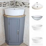 Bathroom sink unit vanity cabinet grey corner unit with basin tap and plug