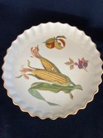 Royal Worcester Gold Rimmed Evesham 10" Fluted Dish in Corn pattern.