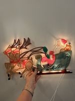 VINTAGE Santa Reindeer Sleigh Mesh Silhouette Window light Christmas Decoration