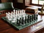 Luxury White & Imperial Green Marble Chess Set 30cm Handmade Weighted Pieces