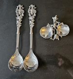 Vintage Italian Silverplated Pewter Nautical Salad Serving Set & Salt Cellar.